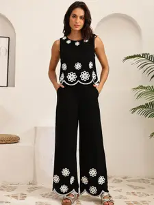 StyleCast Floral Embroidered Sleeveless Top With Palazzos