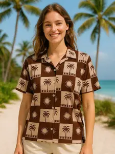 DressBerry Women Classic Boxy Tropical Printed Casual Shirt