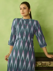 Anouk Women Abstract Printed Ikat Festive Cotton Straight Kurta