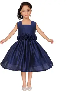 Shahina Fashion Girls Self Design Floral Detail Satin Fit & Flare Dress