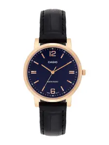 CASIO Enticer Ladys Women Brass Dial & Leather Straps Analogue Watch A2449