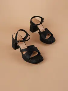 Ginger by Lifestyle Women Patterned Criss-Cross Strap Block Heel Sandals