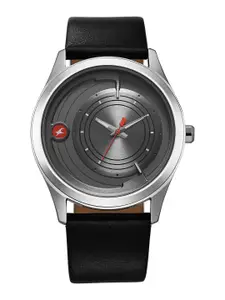 Fastrack Men Brass Dial & Leather Straps Reset Time Analogue Running Watch 3317SL02