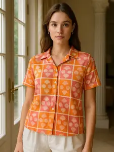 DressBerry Women Classic Boxy Fit Ethnic Motifs Printed Cuban Collar Casual Shirt