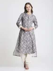 Saffron Threads Women Floral Printed Screen Print Festive A-Line Kurta