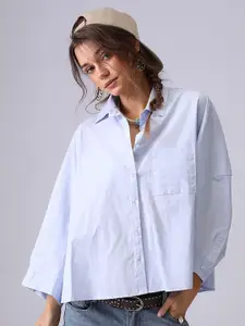 StyleCast Women Comfort Oversized Fit Solid Spread Collar Cotton Casual Shirt