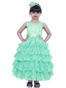 Shahina Fashion Girls Self Design Lace Tiered Fit & Flare Dress