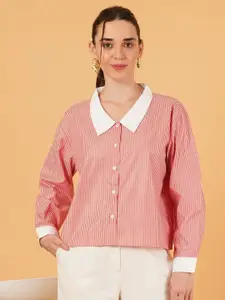 Chemistry Women Comfort Fit Vertical Striped Spread Collar Casual Shirt