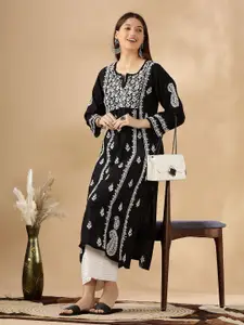 Club Loom Floral Embroidered Thread Work Chanderi Cotton Straight Kurta