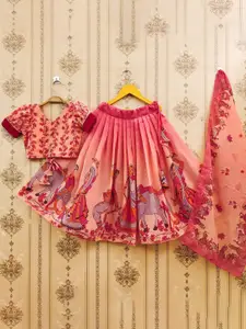BAESD Girls Printed Mukaish Foil Print Ready to Wear Lehenga & Blouse With Dupatta