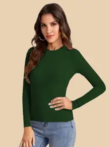 Dream Beauty Fashion Top-55-Empire-DarkGreen Women Round Neck Long Sleeves Top