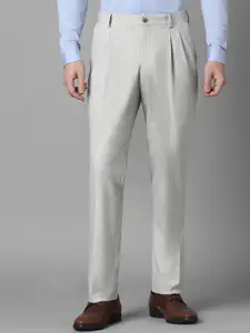Louis Philippe Men Textured Slim Fit Pleated Formal Trousers