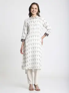 Saffron Threads Geometric Printed Shirt Collar Straight Kurta