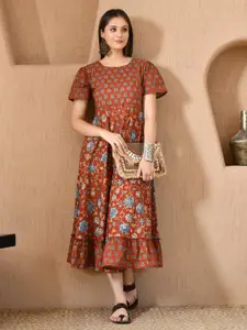 DECKEDUP Floral Print Fit & Flare Maxi Dress