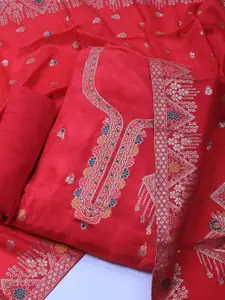 Meena Bazaar Ethnic Motifs Embroidered Zari Unstitched Dress Material