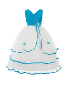 Shahina Fashion Girls Self Design Flral Detail Satain Fit & Flare Maxi Dress