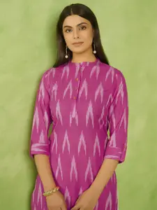 Anouk Geometric Printed Mandarin Collar Straight Pure Cotton Kurta