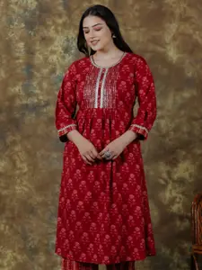 Aramya Ethnic Motifs Printed Round Neck Linen A Line Kurta