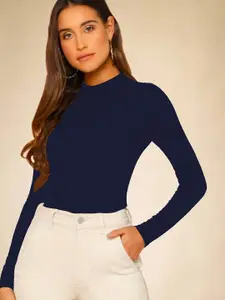 Dream Beauty Fashion Top-53-Empire-NavyBlue Women Solid Round Neck Long Sleeves Top