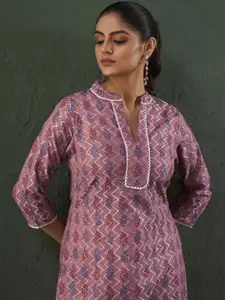 Anouk Chevron Printed Mandarin Collar Pure Cotton Straight Kurta