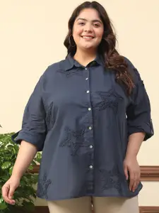 Oxolloxo Women Self Design Spread Collar Casual Shirt