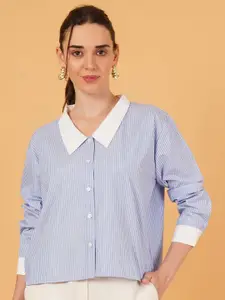 Chemistry Women Comfort Fit Vertical Striped Spread Collar Casual Shirt
