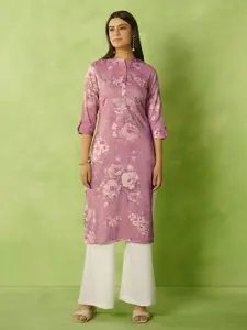 Anouk Floral Printed Mandarin Collar Straight Kurta