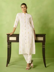 Anouk Geometric Printed Mandarin Collar Pure Cotton Straight Kurta