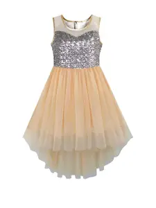 Shahina Fashion Girls Self Design Sequined High-Low Hem Fit & Flare Dress