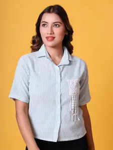 69 FASHION STREET Women Comfort Fit Vertical Striped Spread Collar Cotton Casual Shirt