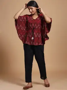 Taavi Women Ikat Pure Cotton Kurti With Batwing Sleeves
