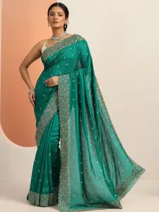 Libas Woven Design Embellished Beads and Stones Zari Saree