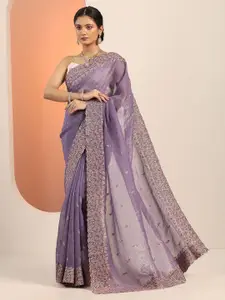 Libas Embellished Embroidered Beads and Stones Saree With Blouse Piece