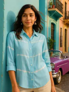 Maaesa Women Tie & Dyed Regular Fit Spread Collar Casual Shirt