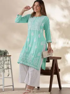 Club Loom Floral Embroidered Thread Work Chanderi Cotton Straight Kurta