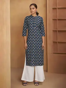 Anouk Paisley Printed Mandarin Collar Pure Cotton Straight Kurta