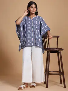 Taavi Women Ikat Pure Cotton Handloom Kurti With Kimono Sleeves