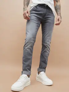 Forca by Lifestyle Men Tapered Fit Mid-Rise Low Distress Light Fade Jeans