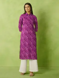 Anouk Leheriya Printed Shirt Collar Straight Kurta