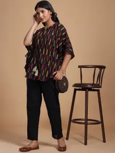 Taavi Women Ikat Pure Cotton Kurti With Batwing Sleeves