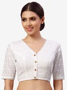 Studio Shringaar Women Embroidered Chikankari Pure Cotton Saree Blouse