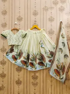 BAESD Girls Printed Mukaish Foil Print Ready to Wear Lehenga & Blouse With Dupatta