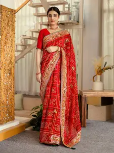 Satrani Bandhani Printed Embroidered Pure Georgette Saree