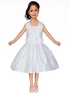 Shahina Fashion Girls Self Design Floral Detail Satin Fit & Flare Maxi Dress