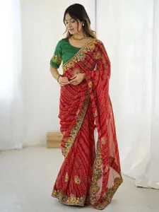 Satrani Printed Gotta Patti Bandhani Saree