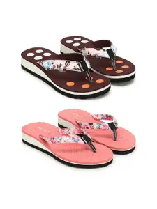 TWO SOFT Women Pack of 2 Printed Thong Flip-Flops