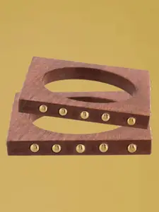 ATIBELLE Set of 2 Gold-Plated Wooden Bangles