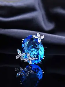 Jewels Galaxy Silver-Plated Cubic Zirconia Stone Studded Finger Ring