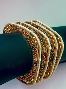 Anouk Set Of 4 Copper-Plated Stone-Studded & Beaded Bangles