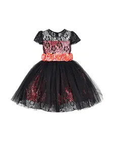 Shahina Fashion Girls Floral Self Design Puff Sleeves Corsage Detail Fit and Flare Dresses